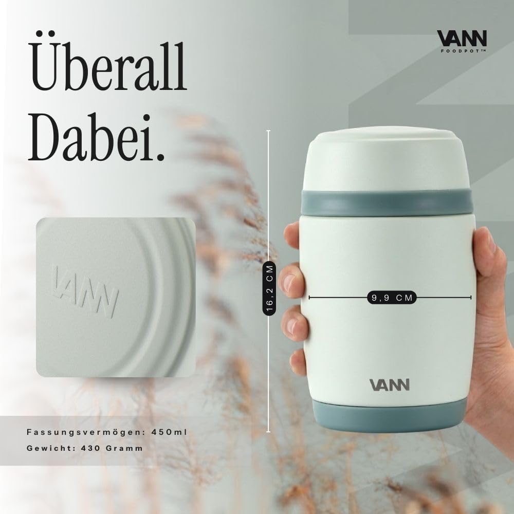 VANN Thermobecher für Essen 450 ml – Thermobehälter [16h kalt, 9h warm] – Recycelte Edelstahl Thermo