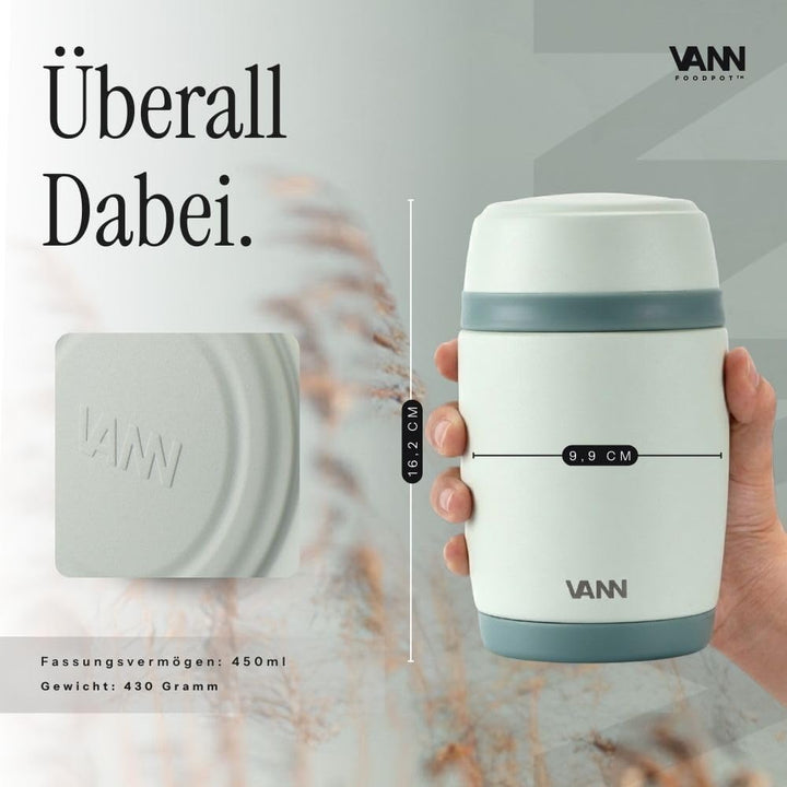 VANN Thermobecher für Essen 450 ml – Thermobehälter [16h kalt, 9h warm] – Recycelte Edelstahl Thermo