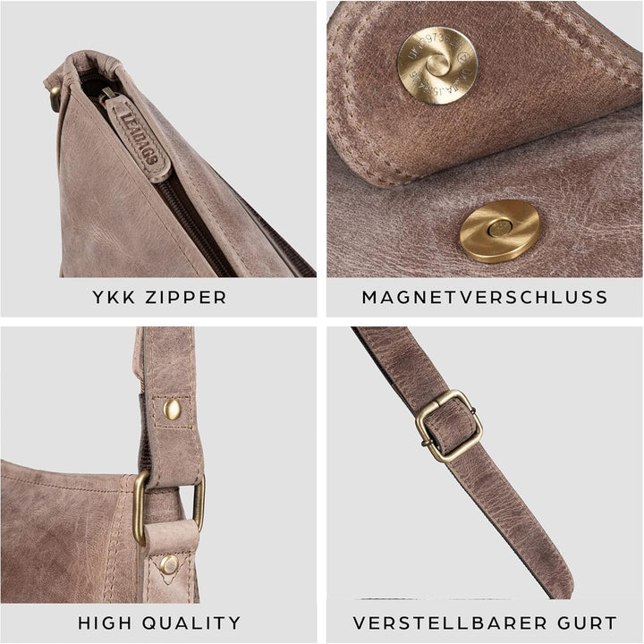 LEABAGS Leder Handtasche Damen I Premium Echtleder Umhängetasche I Damen Schultertasche I Damentasch