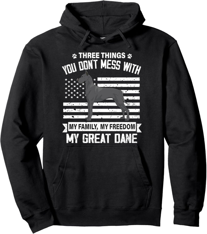 Schwarzer Dogge Hund 3 Dinge bringen Familie Freiheit Hund nicht durcheinander Pullover Hoodie