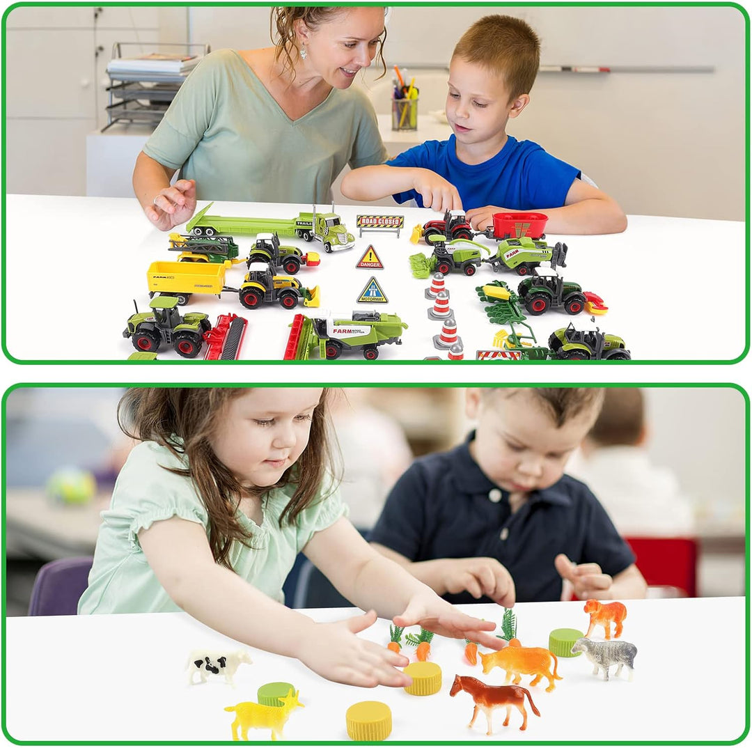 deAO 31 Stück Bauernhof Spielzeug, Druckguss Auto Set Inkl. Mähdrescher Spielzeug Set|Traktor Mit An
