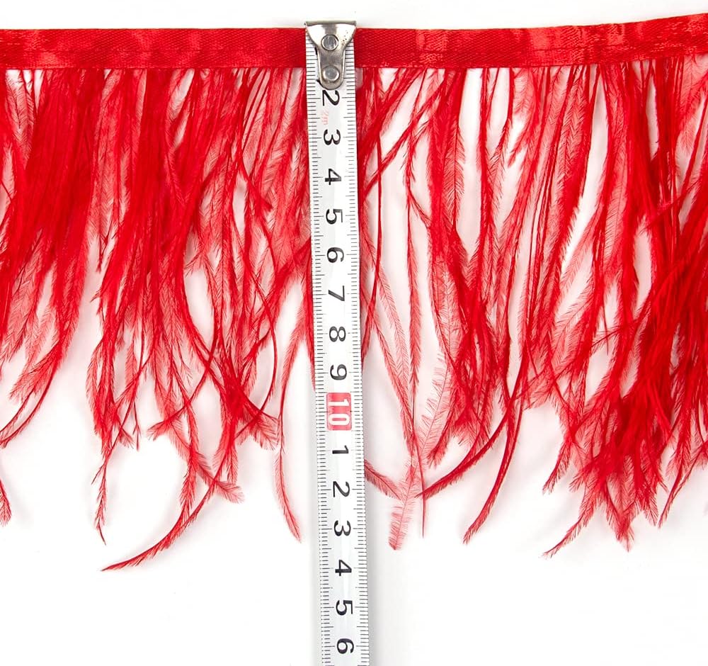 3 Yards 10–15 cm grosse rote Straussenfedern Trim Fransen für DIY Kleid Nähen Handwerk Kostüme Dekor