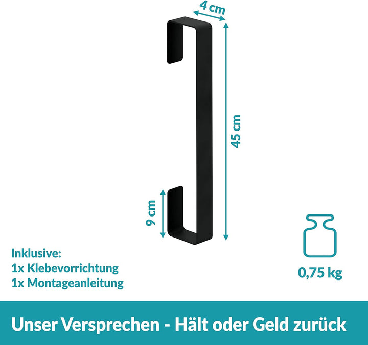 WEISSENSTEIN Handtuchhalter ohne Bohren - Edelstahl - Gästehandtuchhalter - schwarz Senkrecht 45cm S