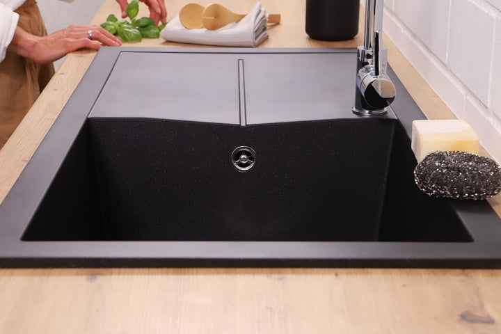 Einbauspüle Küchenspüle Spüle Granit Mineralite 100 x 50 cm Schwarz Respekta Schwarz 100 x 50 cm, Sc