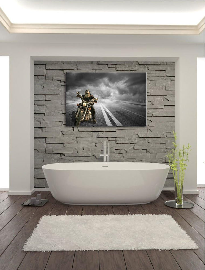 Pixxprint Biker auf Highway 100x70cm Leinwandbild Wandbild Kunstdruck, 100x70