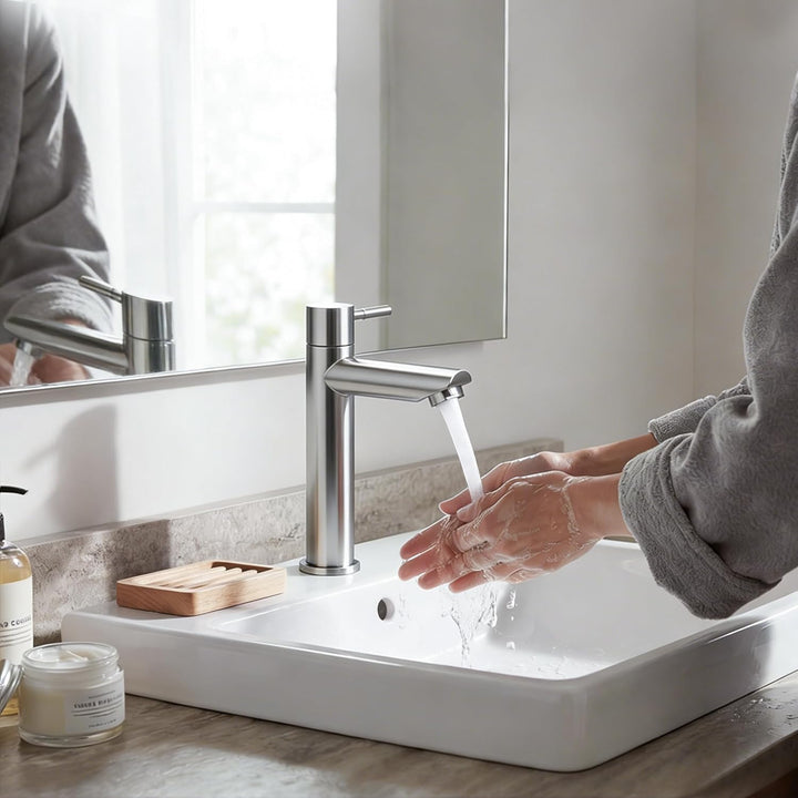 BONADE Kaltwasserhahn Gäste WC, Wasserhahn Kaltwasser für Wasserhahn Bad, Edelstahl Kaltwasserhahn m