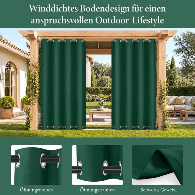 Rosnek Outdoor Vorhang Wetterfest Winddicht, Balkon Gardinen mit Ösen Oben & Unten, Blickdicht Wasse