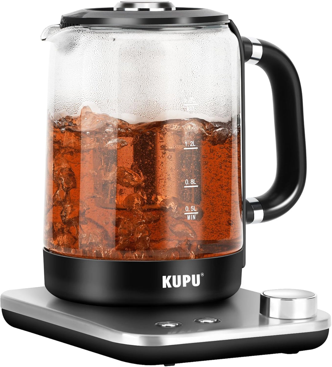 KUPU Glas Wasserkocher mit Temperatureinstellung, 1,6L Wasserkocher, 2200 Watt schnelles Aufheizen,