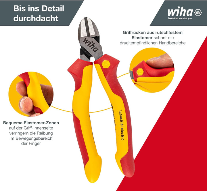 Wiha Zangen Set für Elektriker (38637) 3-tlg. I Universal Kombizange 180mm + Flachrundzange 200mm +