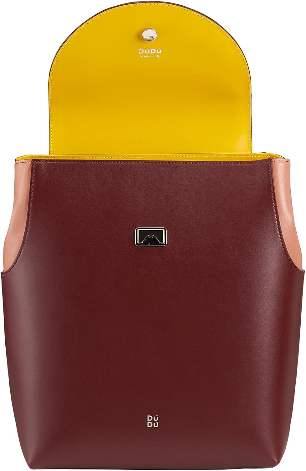 DuDu Damen-Multifunktions-Freizeitrucksack Made in Italy aus weichem Nappaleder mit Klappe Burgundy,