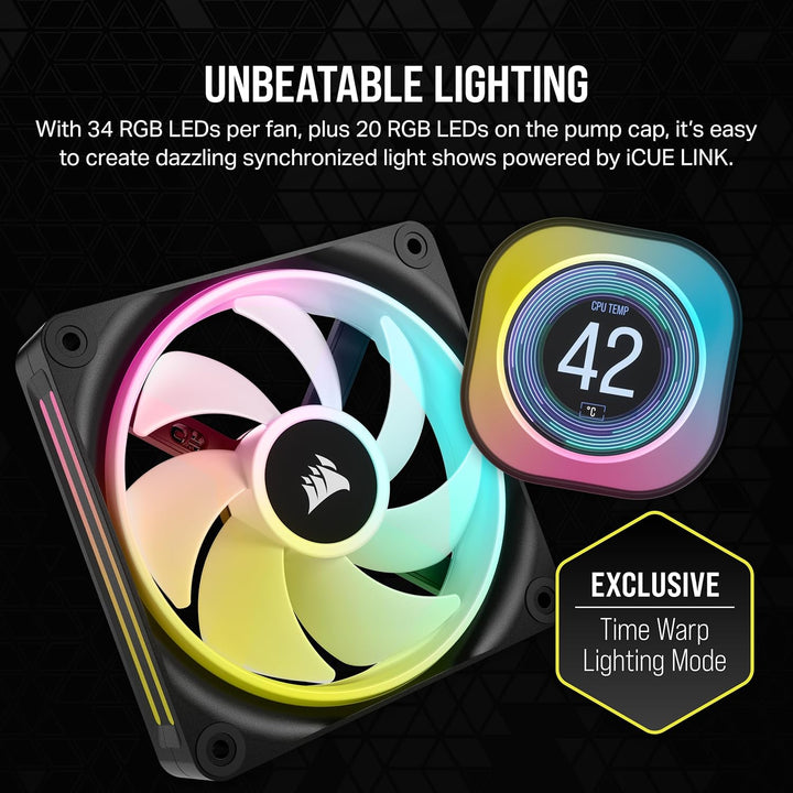 CORSAIR iCUE LINK H100i LCD-Flüssig-CPU-Kühler - 240mm AIO - QX120 RGB-Lüfter - 2,1" IPS-LCD-Bildsch