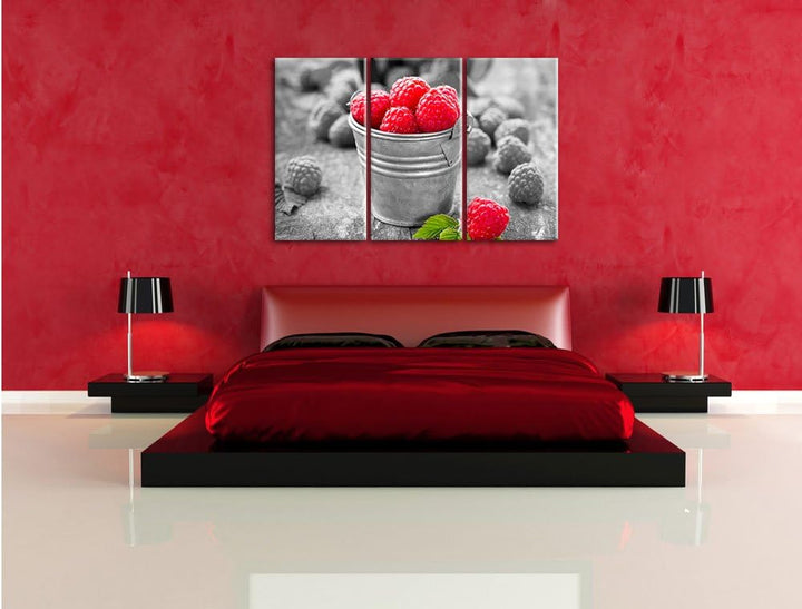Pixxprint Früchte Eimer Obst Fruit Food als Leinwandbild/Grösse: 3 Teilig (120x80 cm) cm/Wandbild/Ku