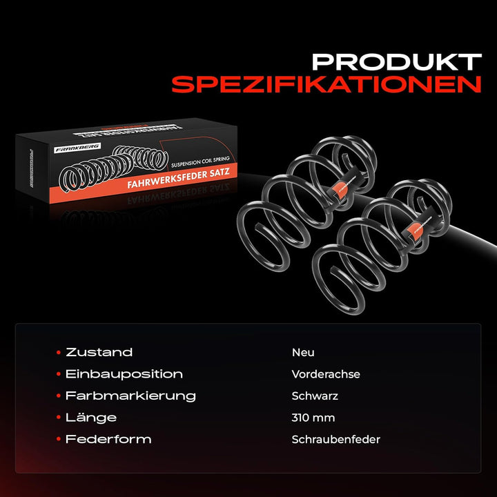 Frankberg 2x Federn Fahrwerksfeder Vorderachse Kompatibel mit TT 8N3 1.8T Coupe 1998-2006 TT Roadste