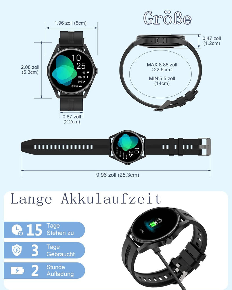 HUAKUA Smartwatch mit Telefonfunktion,Smartwatch für Damen Herren Smartwatch Damen mit Bluetooth Anr