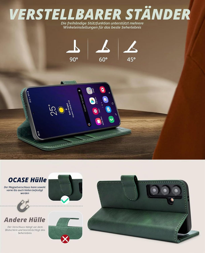 OCASE Handyhülle Kompatibel für Samsung Galaxy S24 5G Hülle Premium Leder Flip Klappbare Klapphülle