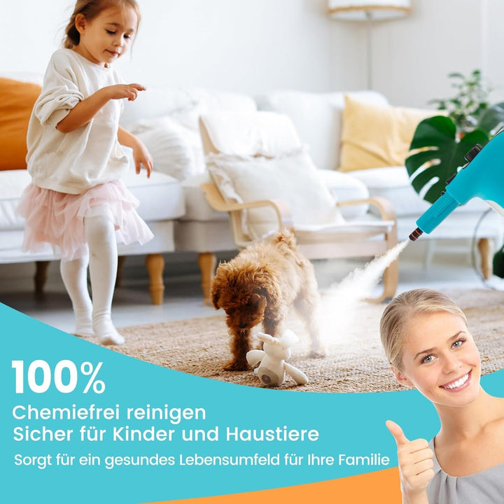 FANTASK 1500W Dampfreiniger in Grün mit 400L Tank, Temperatur: bis zu 125℃, Dampfreiniger Handgerät