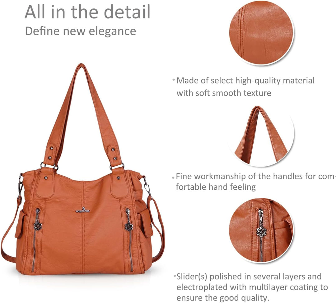 NICOLE & DORIS Women Hobo bags shoulder bags Washed Leather Totes Crossbody with Multiple Compartmen