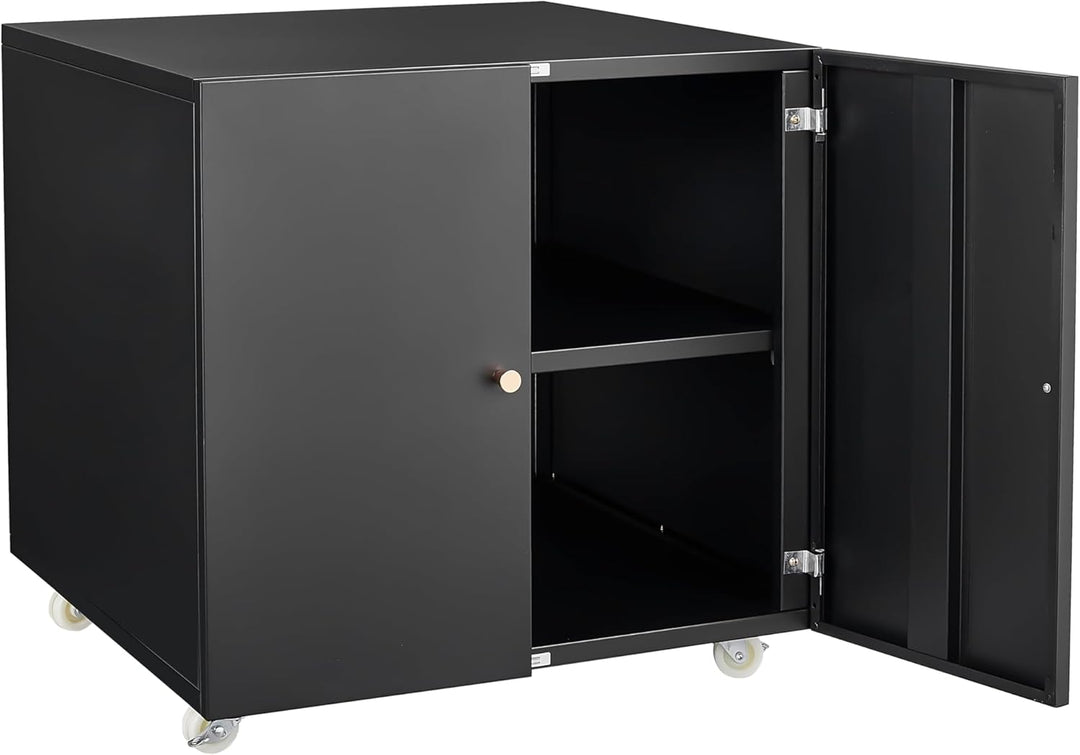 Rollcontainer Aktenschrank Büroschrank aus Metall mit 2 Türen und Verstellbare Einlegeböden, Drucker