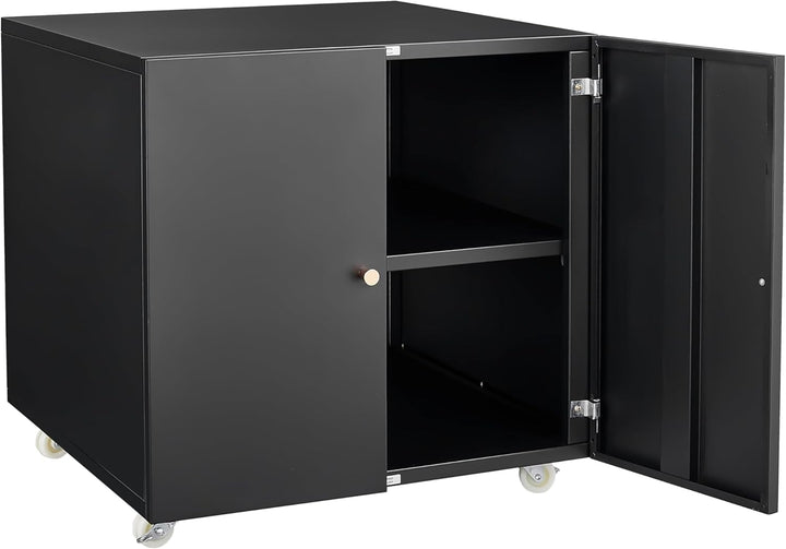 Rollcontainer Aktenschrank Büroschrank aus Metall mit 2 Türen und Verstellbare Einlegeböden, Drucker