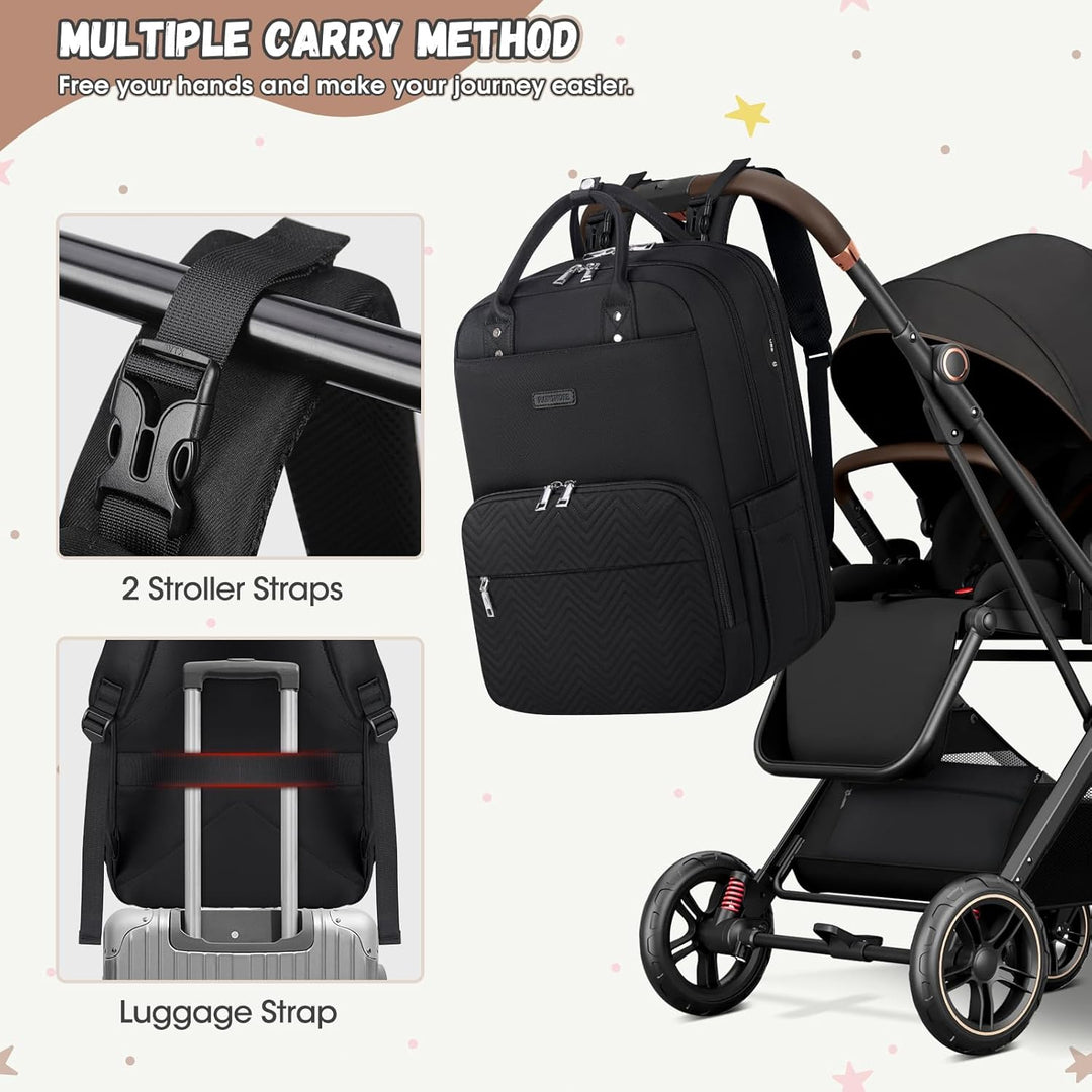RAINSMORE Wickelrucksack Baby Wickeltasche Rucksack mit Wickelunterlage Unterwegs Gross Diaper Bag M