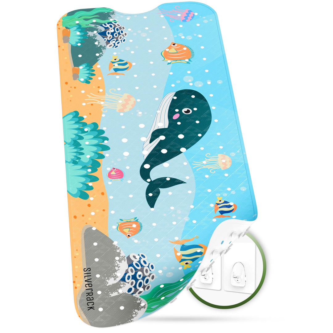 SilverRack Kinder Badewannenmatte 100x40 cm (Wal Motiv) - Antirutschmatte Badewanne BPA frei für Kin