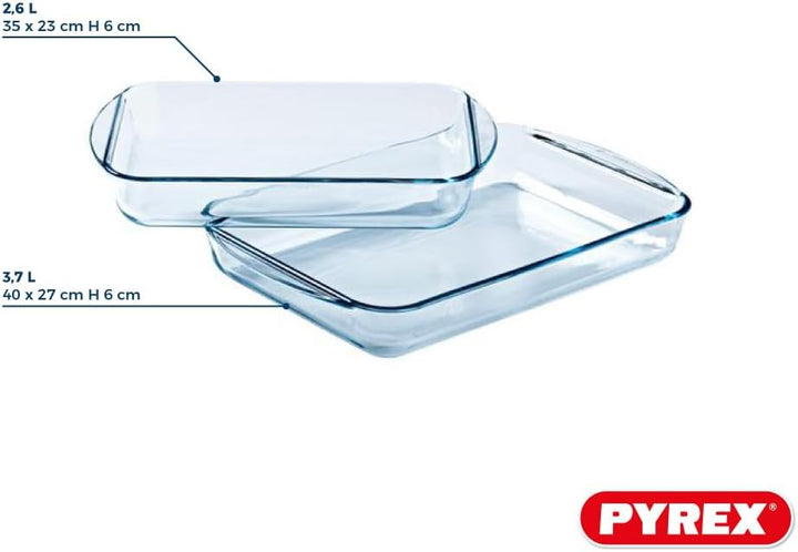 Pyrex® - Essentials Lasagneteller, rechteckig, aus Glas, 35 x 23 cm, 40 x 27 cm, 2 Stück