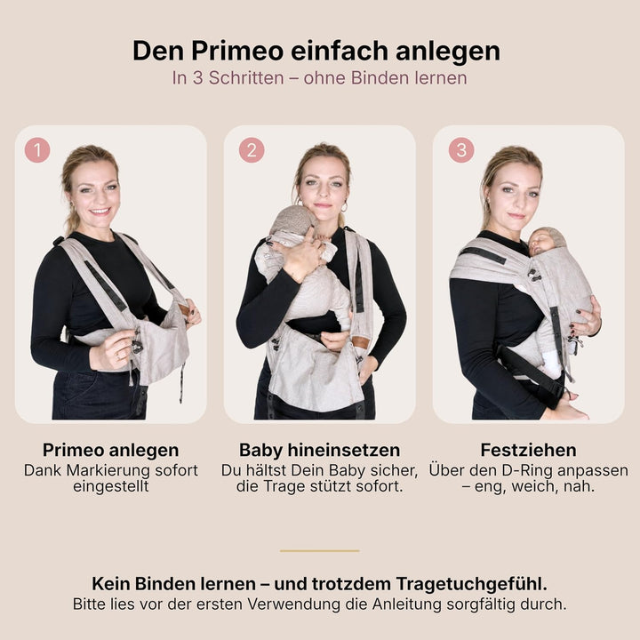 Hoppediz Babytrage Primeo, für Neugeborene ab Geburt, Bauchtrage, Rückentrage, 100% Bio-Baumwolle, J