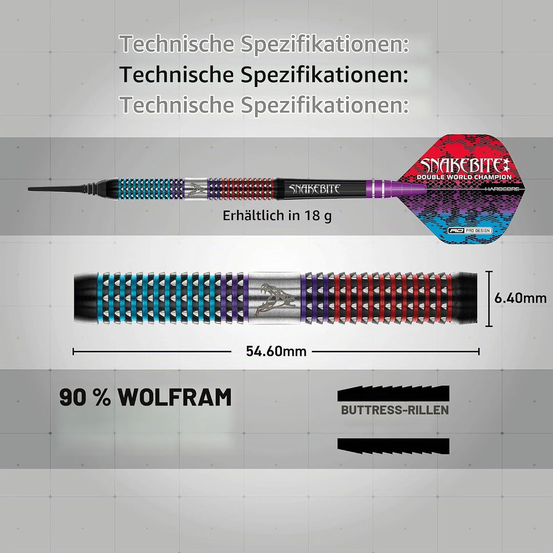 RED DRAGON Peter Snakebite Wright Spirit Edition Premium Tungsten Darts Set mit Flights und Stems 18