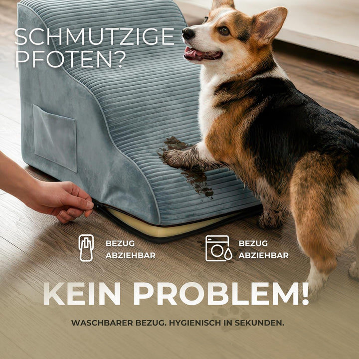 BEST JAJA Hundetreppe 3 Stufen mit Kanteneinfassung – formstabil und rutschfest, 40 cm hoch für Bett