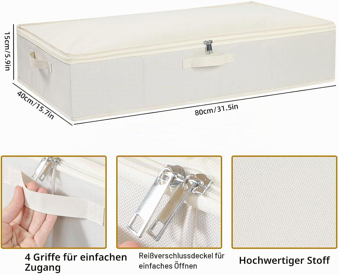 3 Stück Unterbettbox, Unterbett Aufbewahrungsbox mit deckel, Faltbare Stoffboxen mit Verstärktem Gri