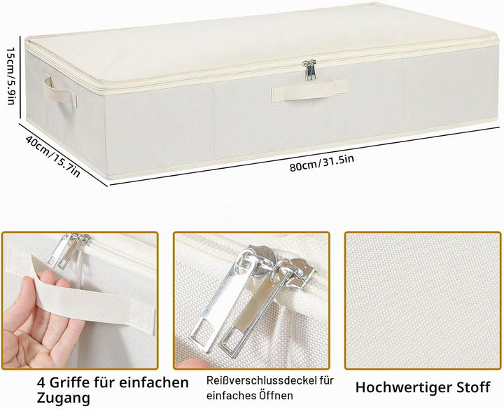 3 Stück Unterbettbox, Unterbett Aufbewahrungsbox mit deckel, Faltbare Stoffboxen mit Verstärktem Gri