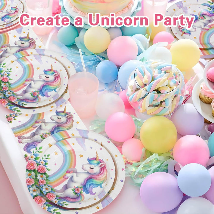 Heboland Einhorn Deko Kindergeburtstag Pappteller Set für 25 Gästen, 125pcs Einhorn Pappteller Pappb