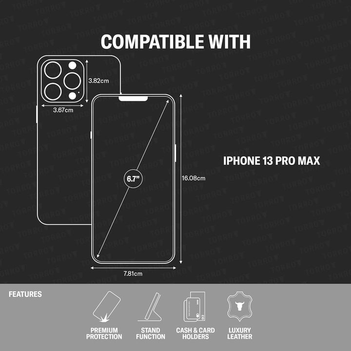 TORRO Handyhülle Kompatibel Mit iPhone 13 Pro Max - Hochwertige Lederhülle Mit Kartenfächern Und Hor