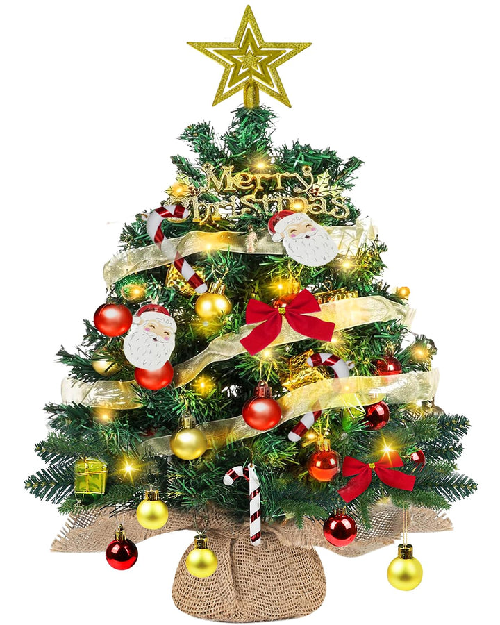 Mini Weihnachtsbaum mit Beleuchtung LED 60cm, Kleiner Tisch Weihnachtsbaum mit Kiefernzapfen Geschmü