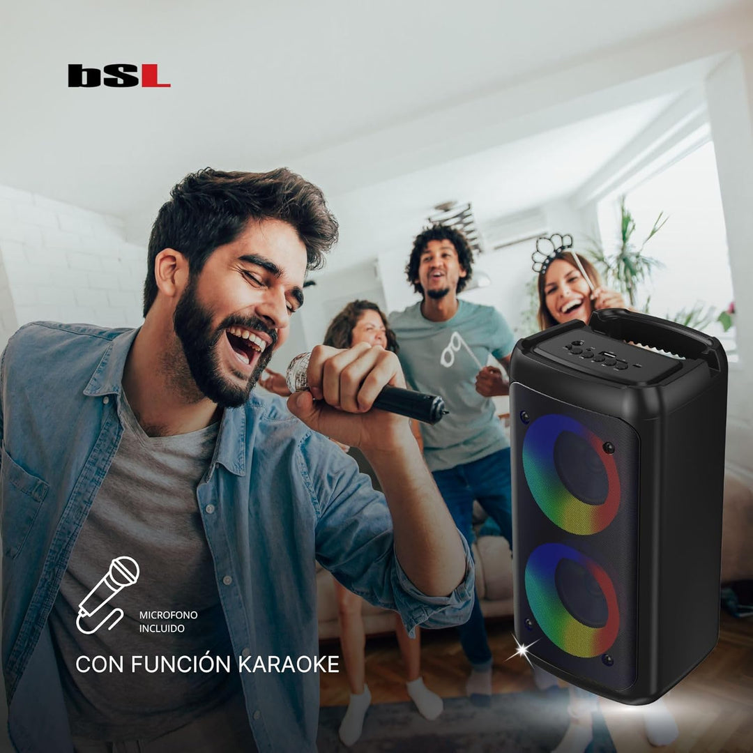 Bluetooth-Lautsprecher BSL-S21 mit Beleuchtung an den Lautsprechern | 2 Lautsprecher mit 4 Zoll | 20