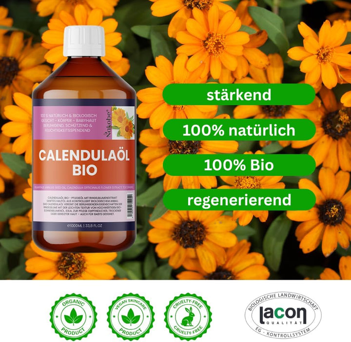 Bio Calendulaöl – 1000ml - naturreines Ringelblumenöl – 100% reines Pflegeöl für Haut & Kosmetik – N