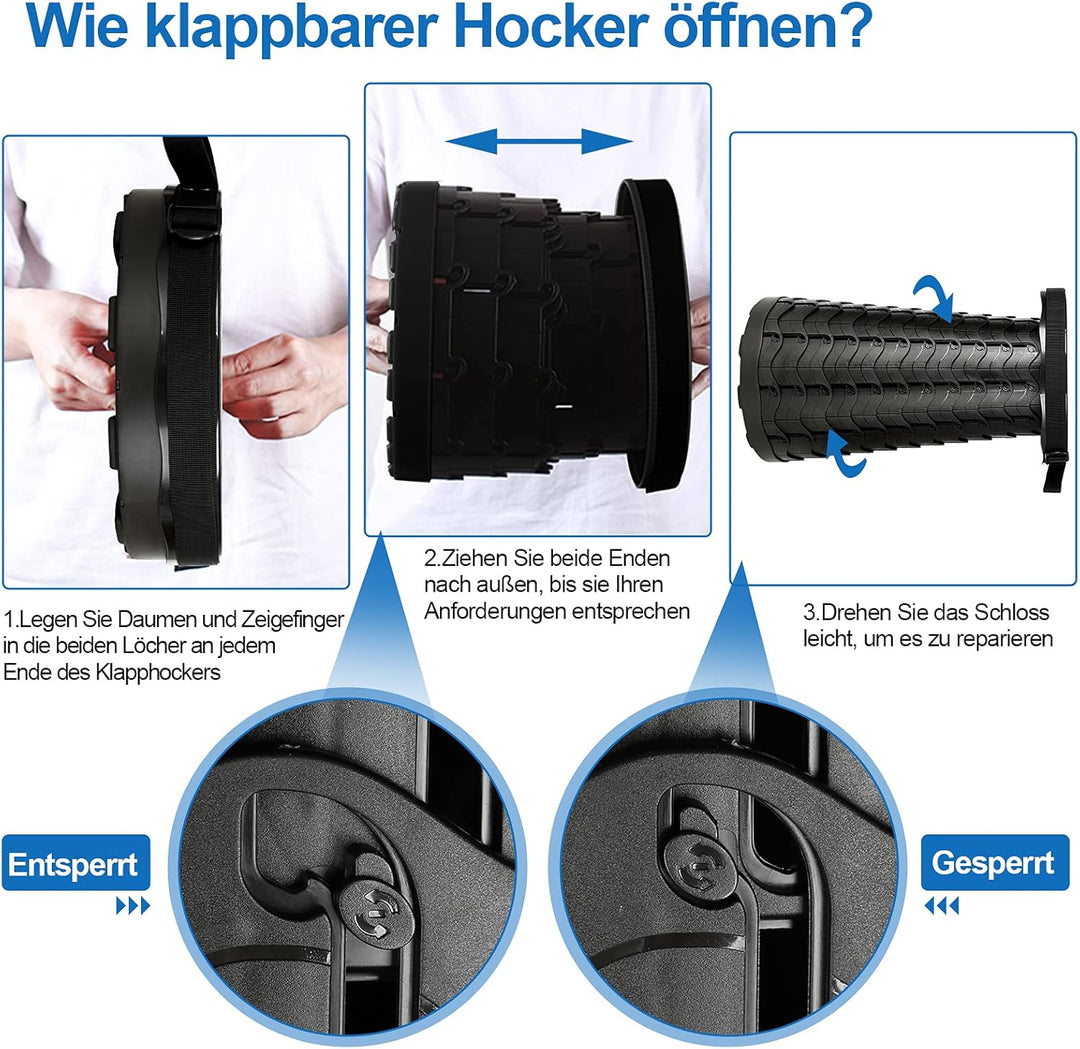 Sonnewelt 2*Tragbarer Klapphocker, Leichte Teleskophocker Höhenverstellbare Falthocker Tragfähigkeit