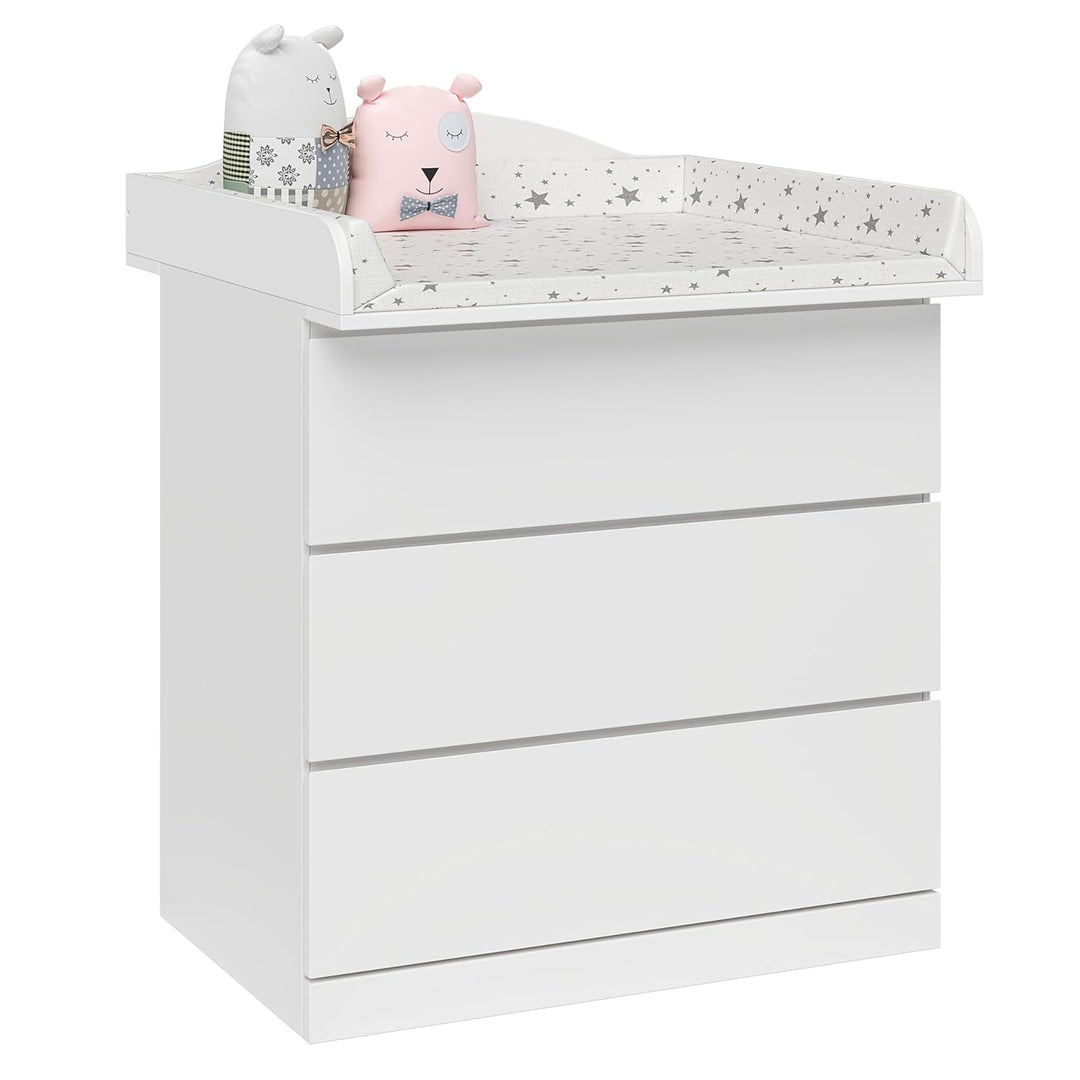 BELLABINO Oti Wickelaufsatz - Wickeltischaufsatz für Malm, Hemnes, Nordli Kommoden in weiss - Wellig