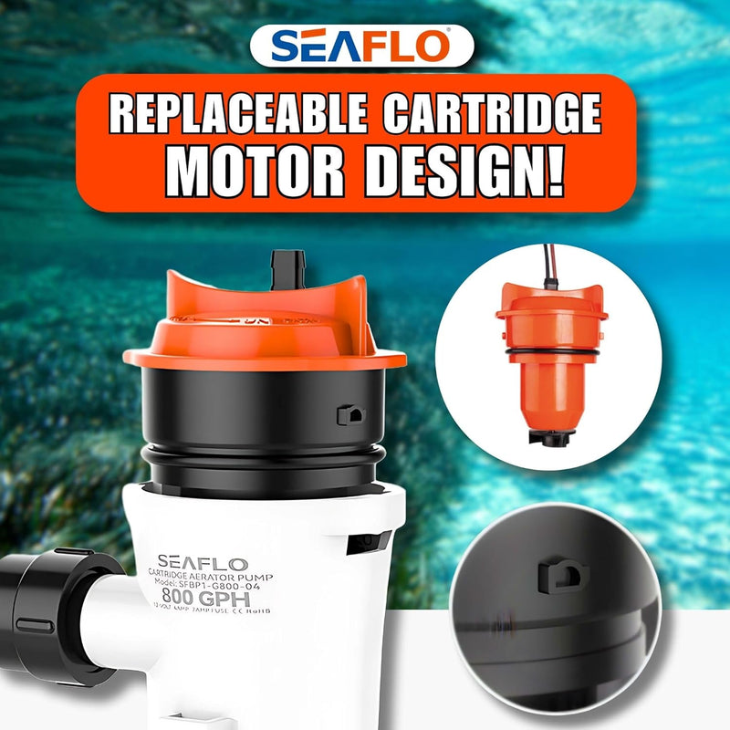 SEAFLO Luftsprudler Livewell Pumpe, 12 V, 800 GPH, tauchfähig, abnehmbare Kartusche (gerade) Straigh