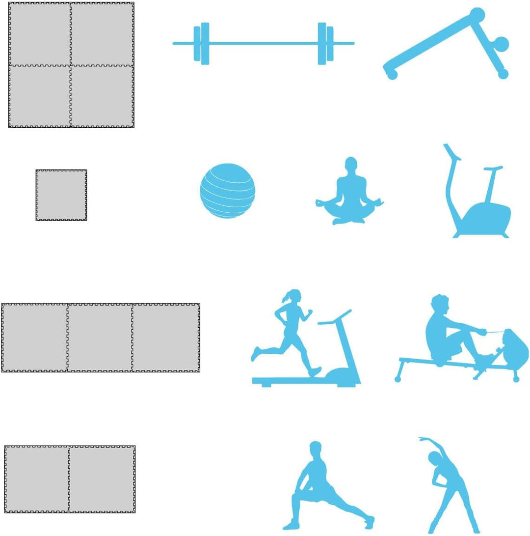 EYEPOWER Profi Fitnessmatte Dicke 2cm versch. Sets - 90x90 Trainingsmatte mit Rand- Bodenschutzmatte