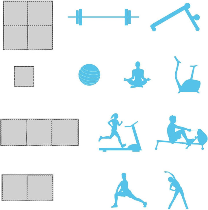 EYEPOWER Profi Fitnessmatte Dicke 2cm versch. Sets - 90x90 Trainingsmatte mit Rand- Bodenschutzmatte