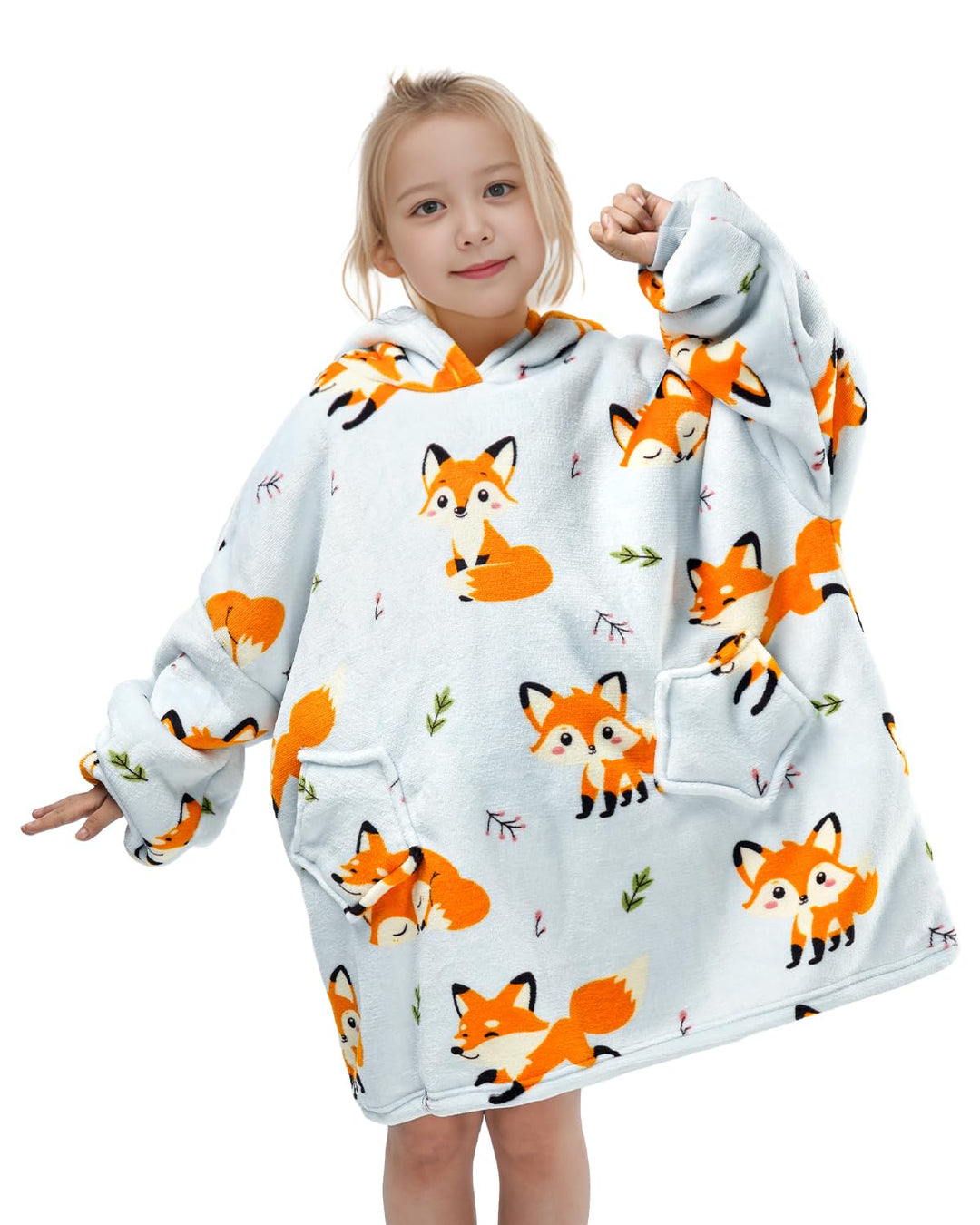 Wenlia Übergrosse Hoodie Blanket für Mädchen, Kinder Flanell Sweatshirt Decke Kuschelpullover, Einho
