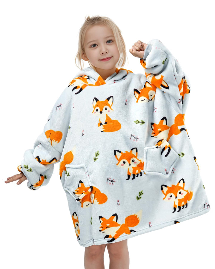 Wenlia Übergrosse Hoodie Blanket für Mädchen, Kinder Flanell Sweatshirt Decke Kuschelpullover, Einho
