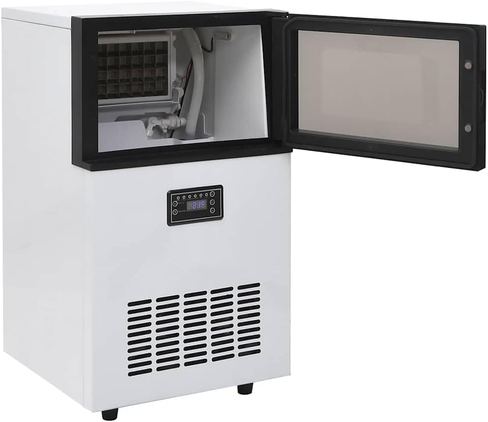 Mangloder Eiswürfelmaschine Schwarz aus Edelstahl 45 kg 24 h, selbstkühlend mit Kompressor Kühlung,