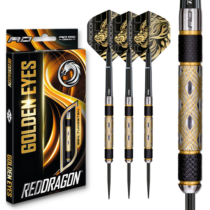 RED DRAGON Golden Eye Dartpfeile 22g, 24g, 26g, 28g, 30g oder 32g Profi Dartpfeile mit Flights und S
