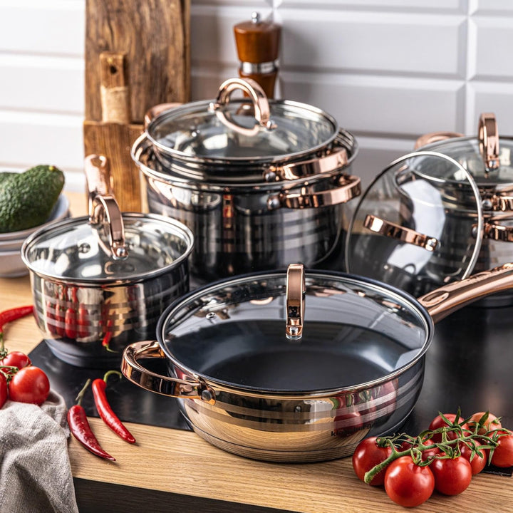 Teilig Edelstahl Kochtopf Set Topfset mit Glasdeckel Topfe Induktion KLAUSBERG (12 TEILIG), 12 TEILI