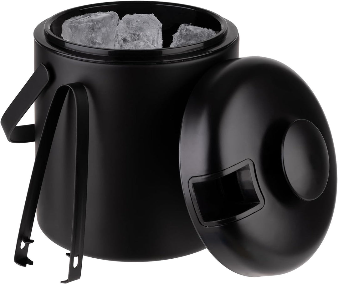 Buddy´s Bar - Profi Eiseimer in schwarz/ 1,3 Liter mit Deckel, Eis-Zange und Abtropfgitter - Eisbehä