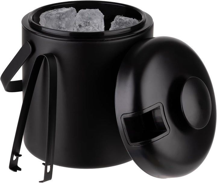 Buddy´s Bar - Profi Eiseimer in schwarz/ 1,3 Liter mit Deckel, Eis-Zange und Abtropfgitter - Eisbehä