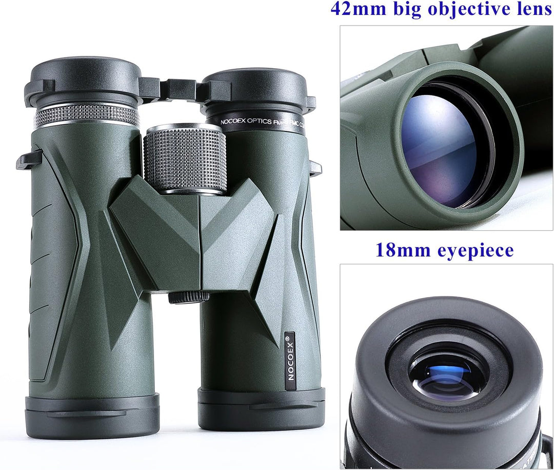 NOCOEX 10x42 Fernglas Erwachsene，Hochleistungs Vergrösserung Tragbar Ferngläser，Ideal für Vogelbeoba