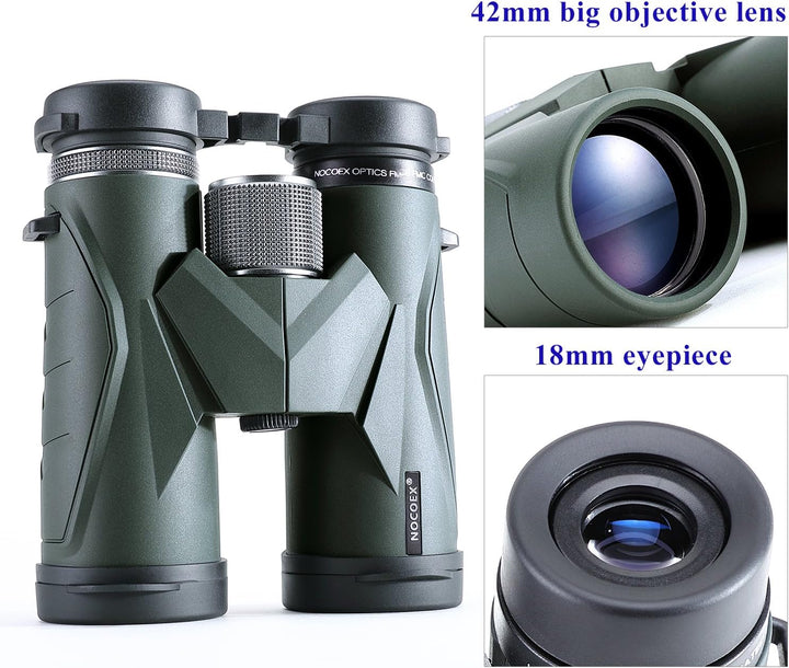 NOCOEX 10x42 Fernglas Erwachsene，Hochleistungs Vergrösserung Tragbar Ferngläser，Ideal für Vogelbeoba